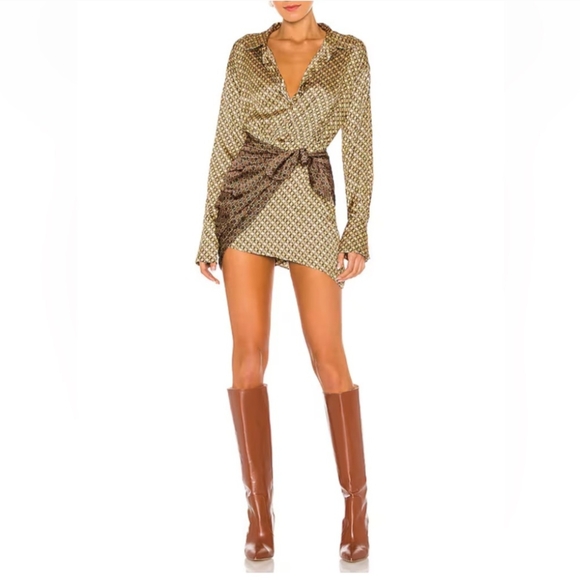 NWOT NEW Revolve L’Academie The Kamille Mini Dress in Tan & Brown Chain Small - Picture 1 of 8